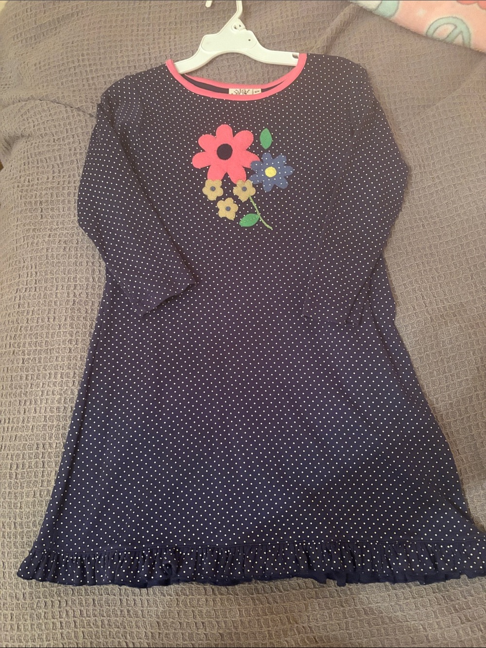 Girls Navy Polka Dot Flower Tunic Dress Ruffle Bottom